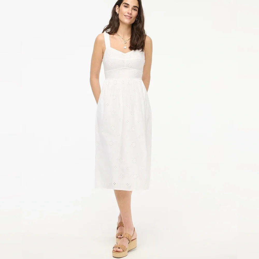 J.CREW White Eyelet MIDI Dress Size 2 - Picture 1 of 4